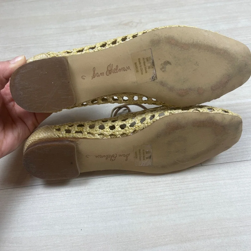 Sam Edelman Marcie Tan Weave Woven Lace Up Ballet Flats Women's 6